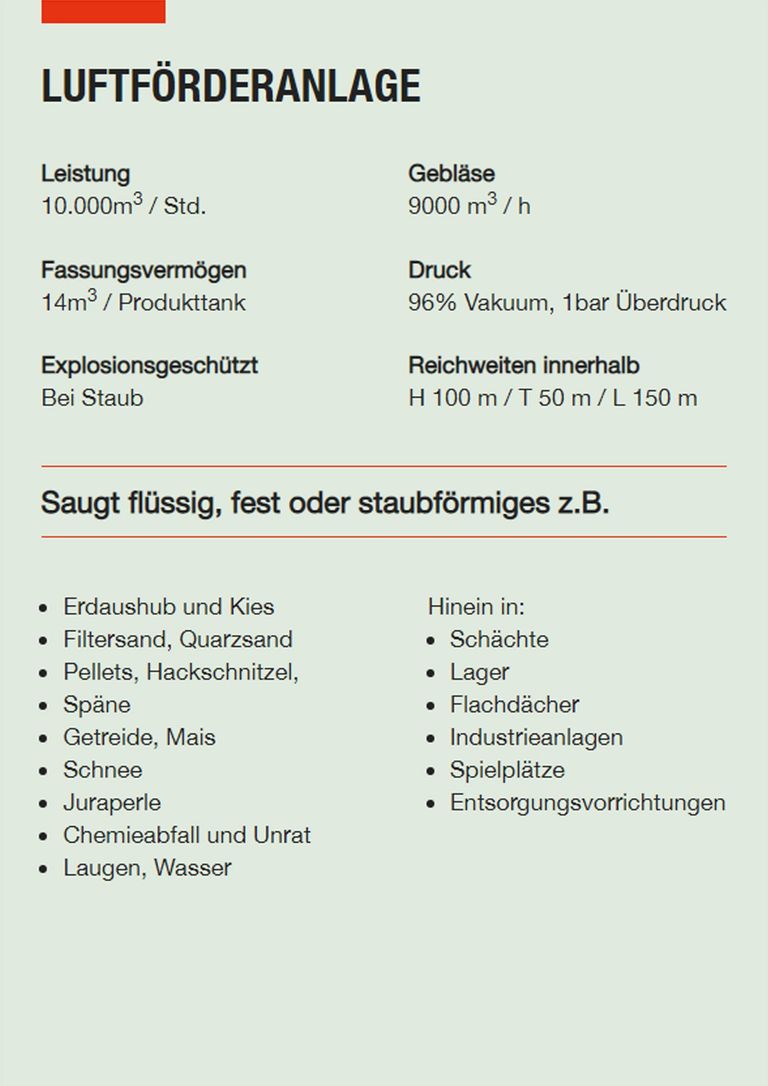 Saugbagger Bendorf - Technische Daten LFA
